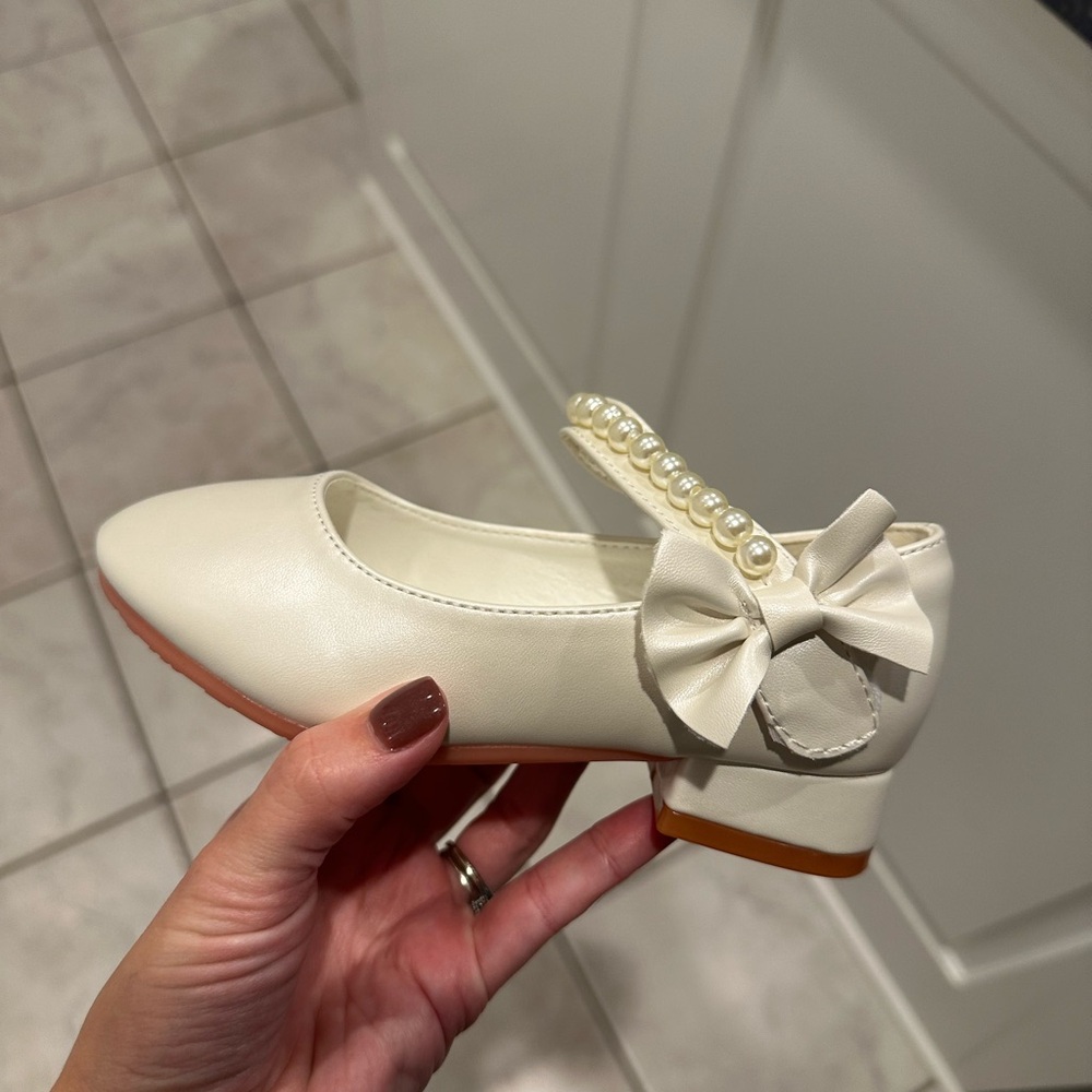 JJs House Cream Dress Shoes with Bow Detail